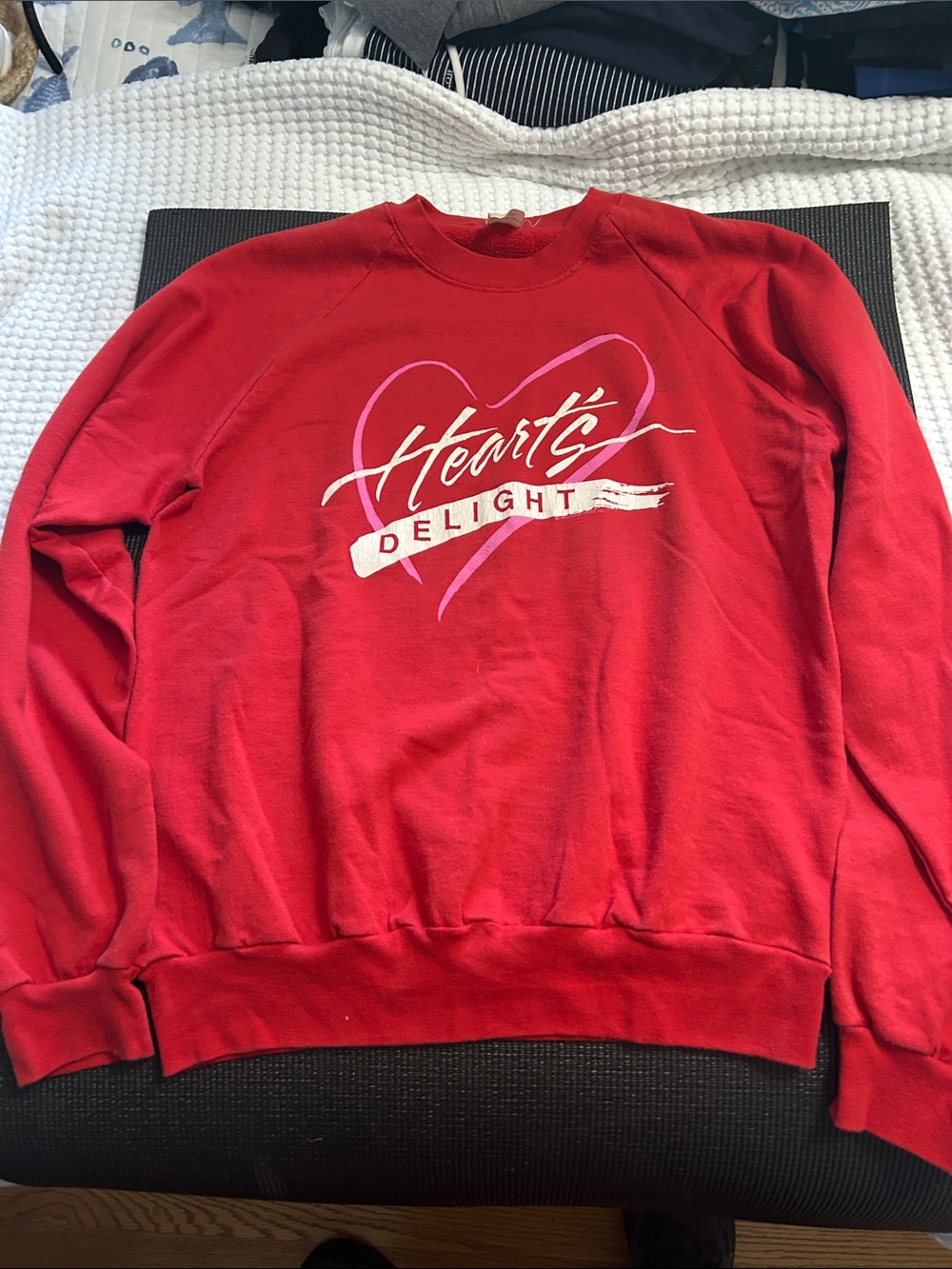 Hanes Red 'Heart's Delight' Crewneck Sweatshirt with Pink & White Graphic